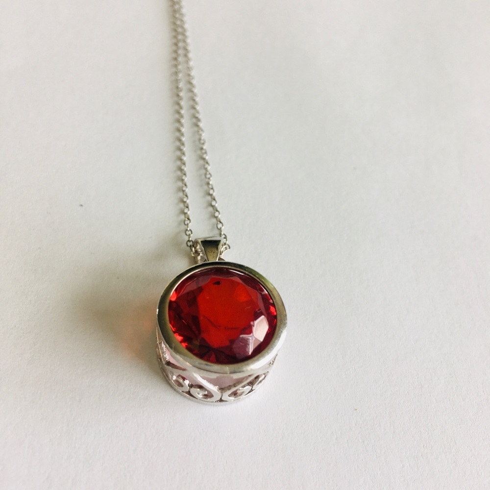 Red amber and sterling silver necklace
